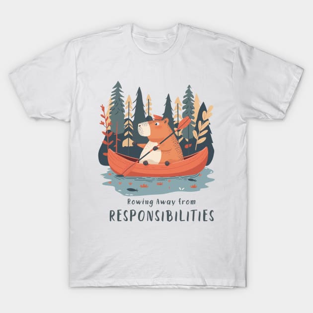 Rowing Away from Responsibilities T-Shirt by Visual Arts Oasis